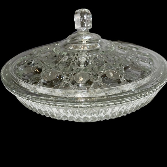 Vintage Federal Clear Glass Windsor Lidded Glass Dish Round - Picture 3 of 7